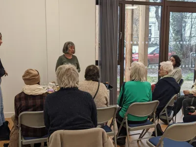 A picture of the Main Hall where a talk is going on