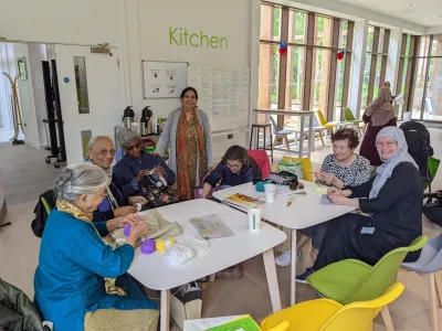 Crochet group in the Abbey foyer